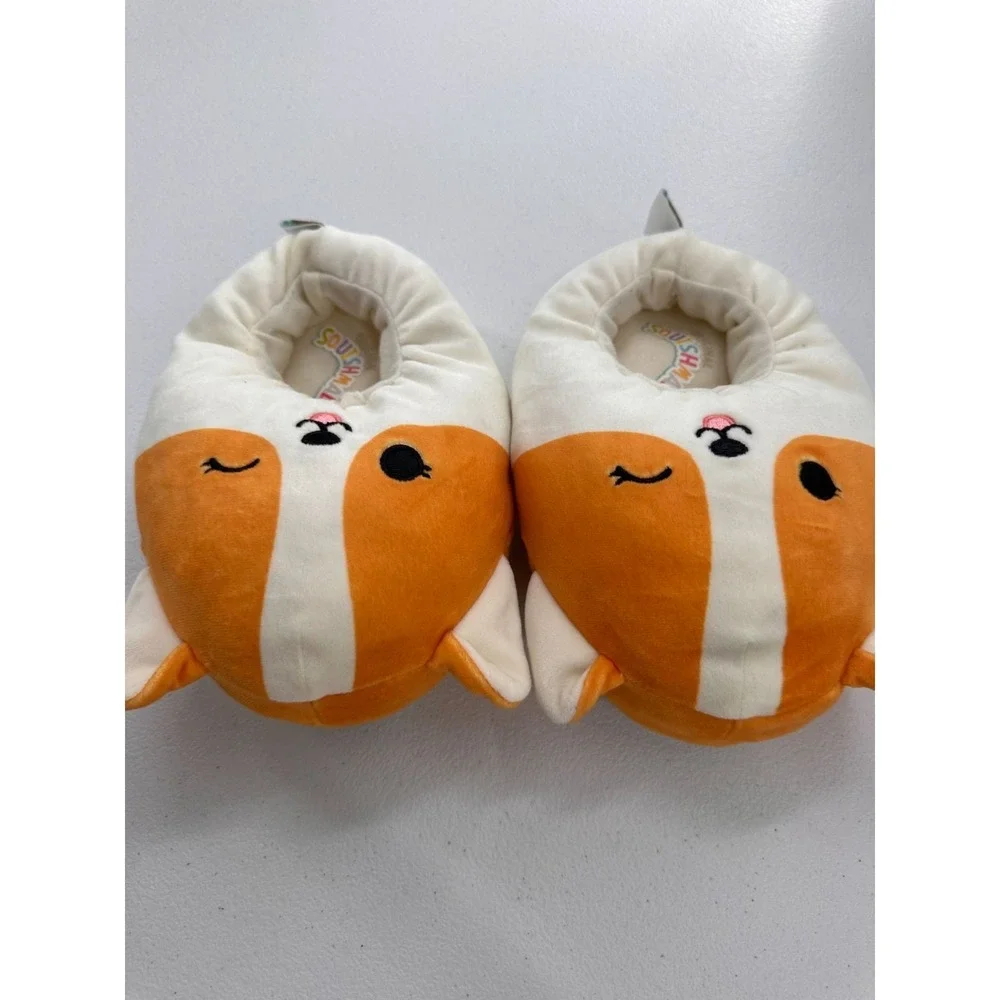 Squishmallows Corgi Slippers Size 2-3 Kids Plush Non-Slip Sole Orange White Shoe